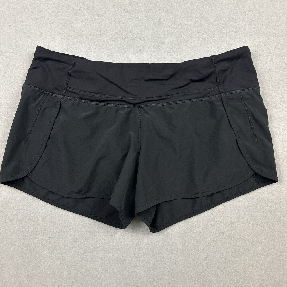 Lululemon Shorts Women 12 Black Solid Running Zip Pocket Elastic Waist Stretch
